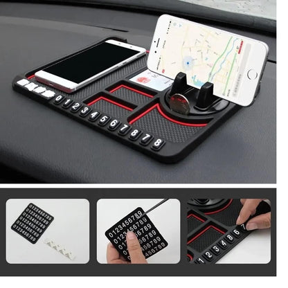 HSR Anti-Slip Dashboard Mobile Holder with Parking Number | Universal Silicone Car Phone Stand (Rotatable & Fixed Models)